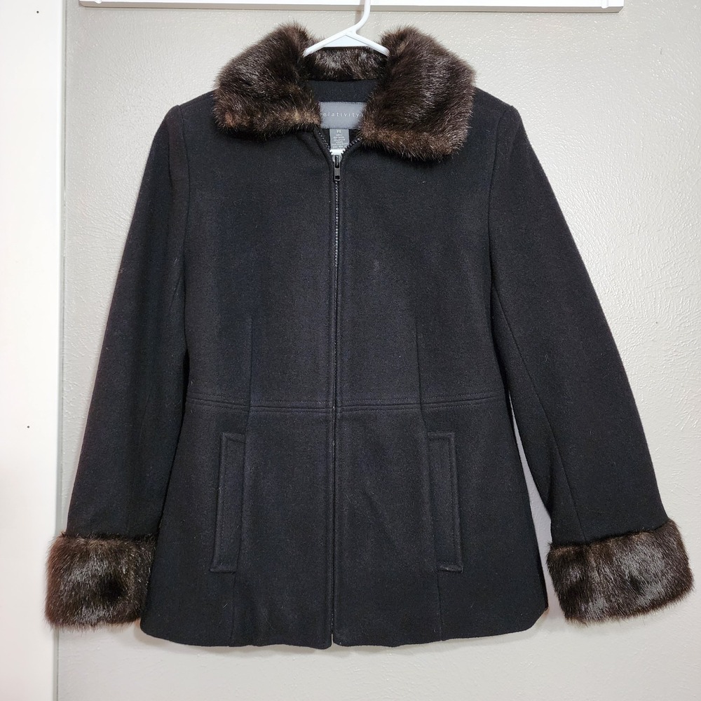 Relatively Wool Blend Coat Women's Petite‎ Small Black and Brown